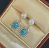 New bestsellers: 7-8mm natural high-quality freshwater pearl stud earrings made of blue turquoise, with a high-end and light luxury style. Also a bestseller of red peach Item Picture